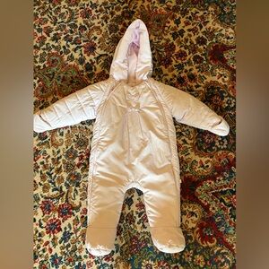 Jacadi Paris Baby Pink Hooded Snowsuit Size 12 mos.